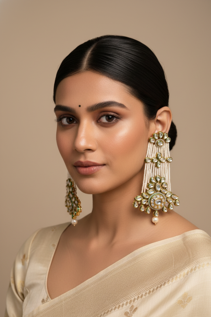 Vedi Wide Kundan Traditional Dangler Earrings