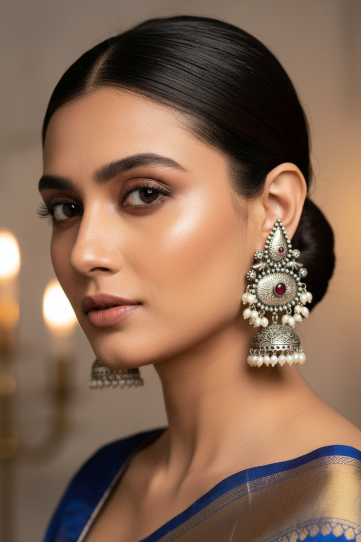 Meera's Silver Jhumka Earrings