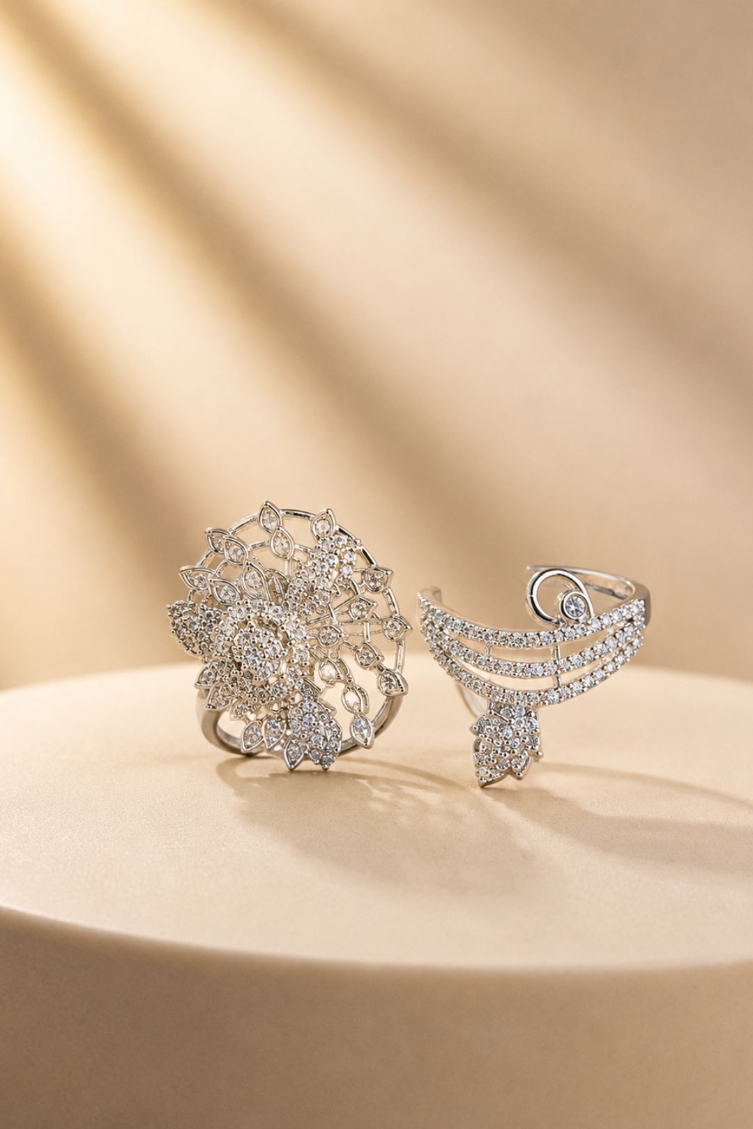 Mersey Double Finger Diamond Adjustable Ring