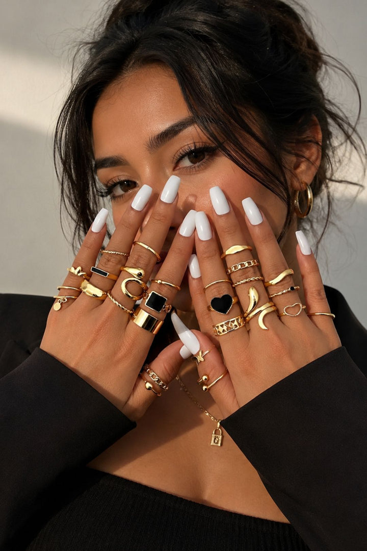 Ziva Gold Black Heart Stack Rings