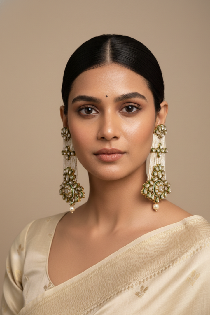 Vedi Wide Kundan Traditional Dangler Earrings