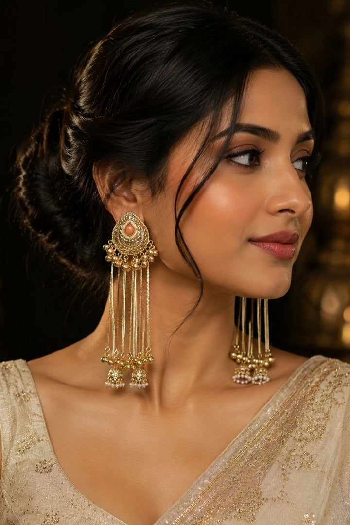 Moonlight Golden Long Tassel Boho Dangler Earrings