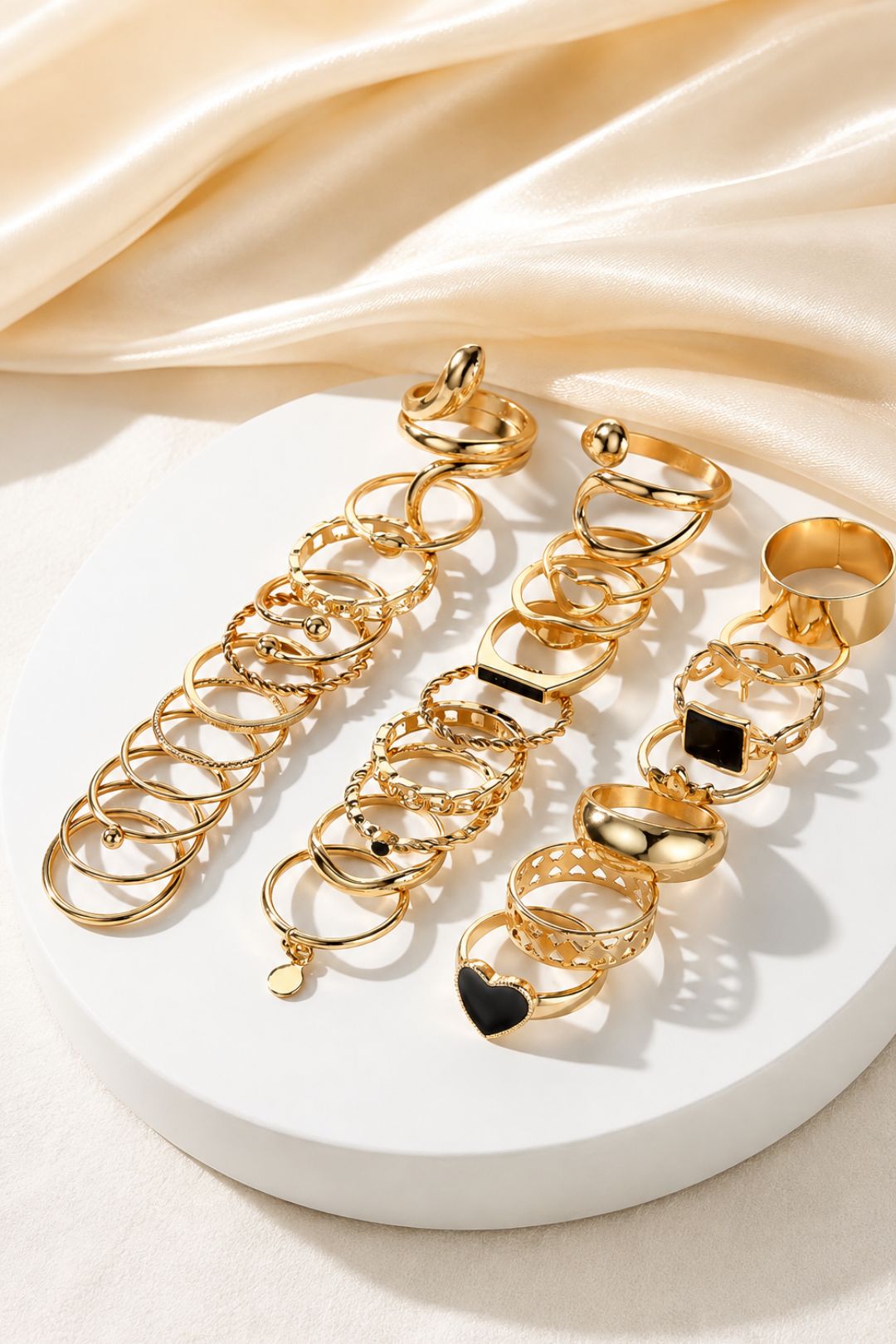 Ziva Gold Black Heart Stack Rings
