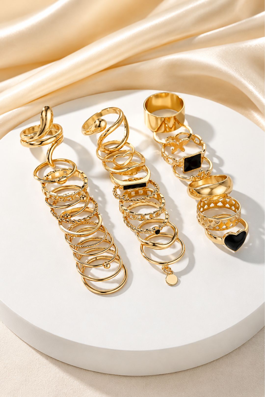 Ziva Gold Black Heart Stack Rings