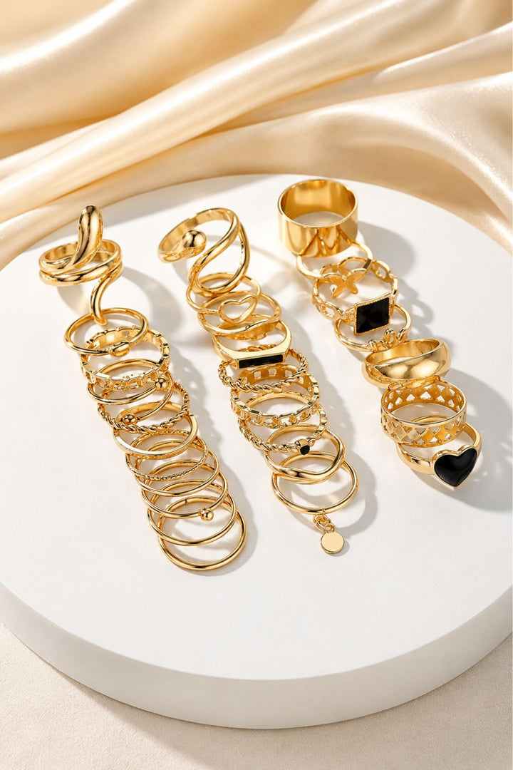 Ziva Gold Black Heart Stack Rings