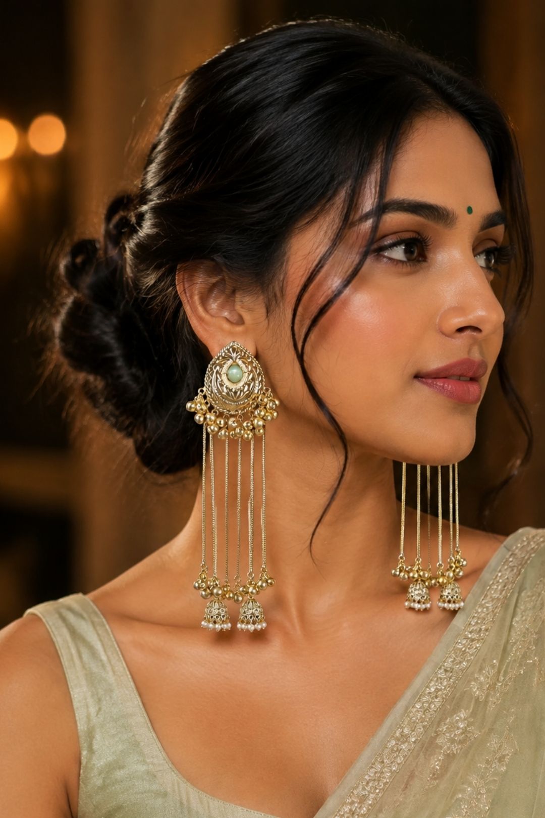 Moonlight Golden Long Tassel Boho Dangler Earrings