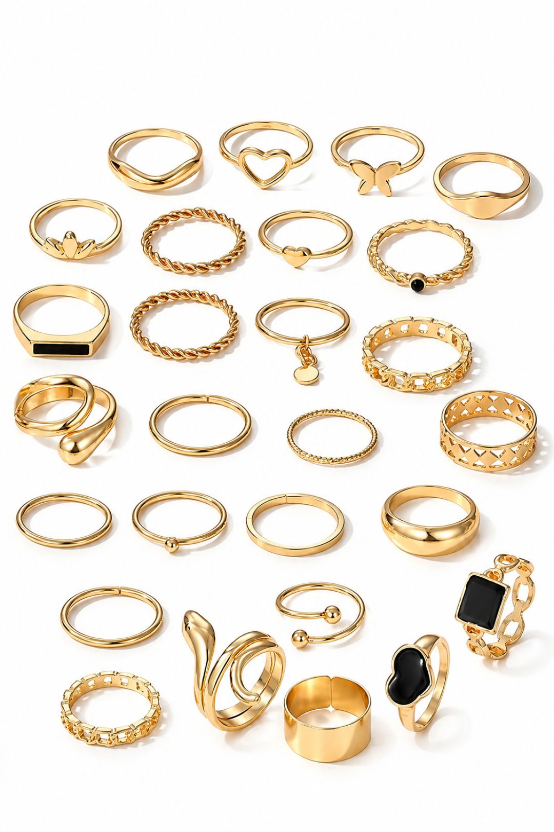 Ziva Gold Black Heart Stack Rings