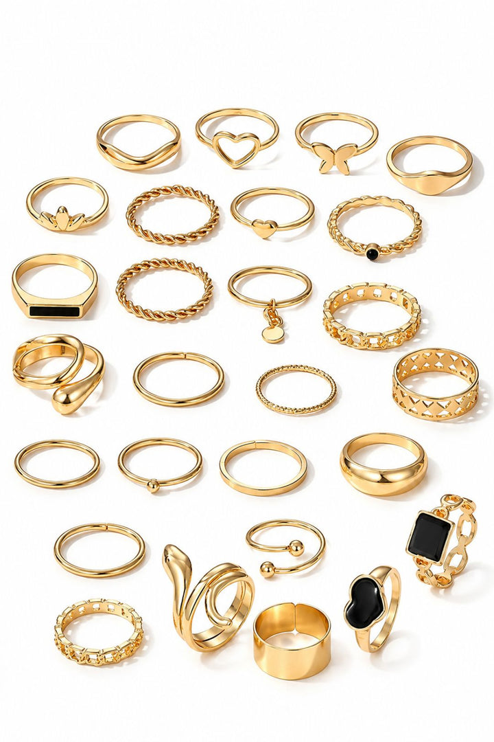 Ziva Gold Black Heart Stack Rings