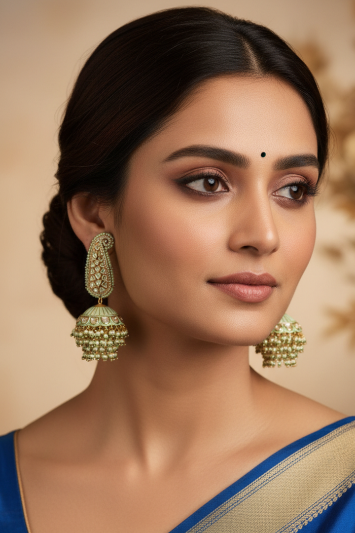 Chavi Mint Traditional Jhumka Earrings
