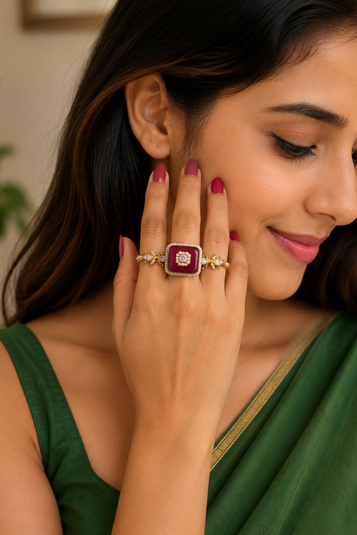 Rajjo Polki Three Finger Band Gold Ring