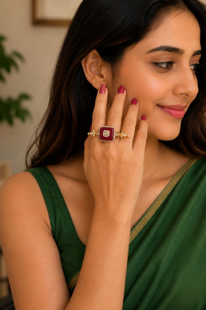 Rajjo Polki Three Finger Band Gold Ring