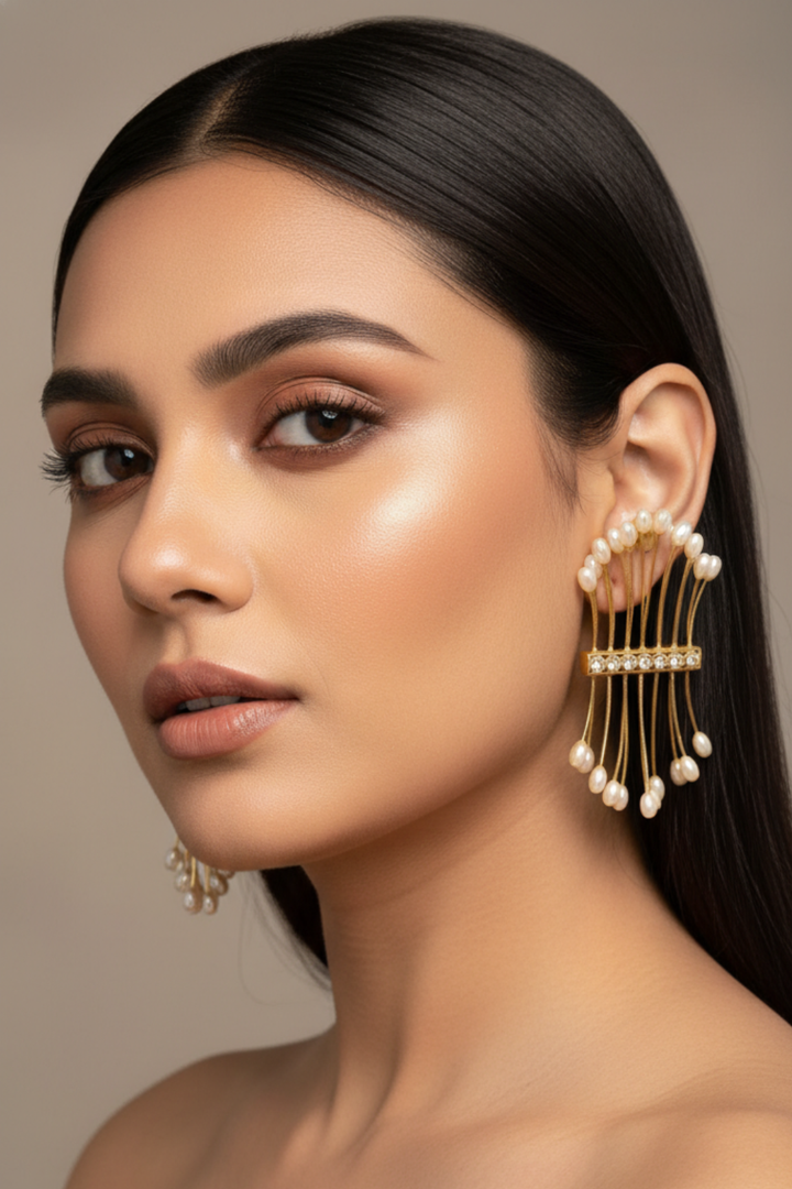 Pearl Cage Gold Earrings