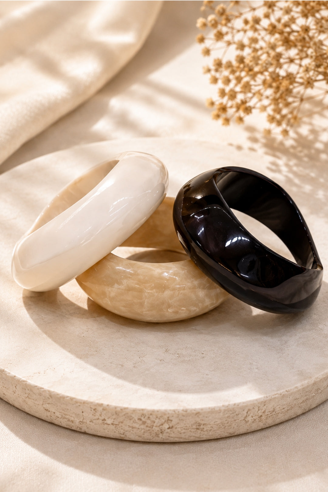 Noir Ivory Trio Resin Stack Bangles