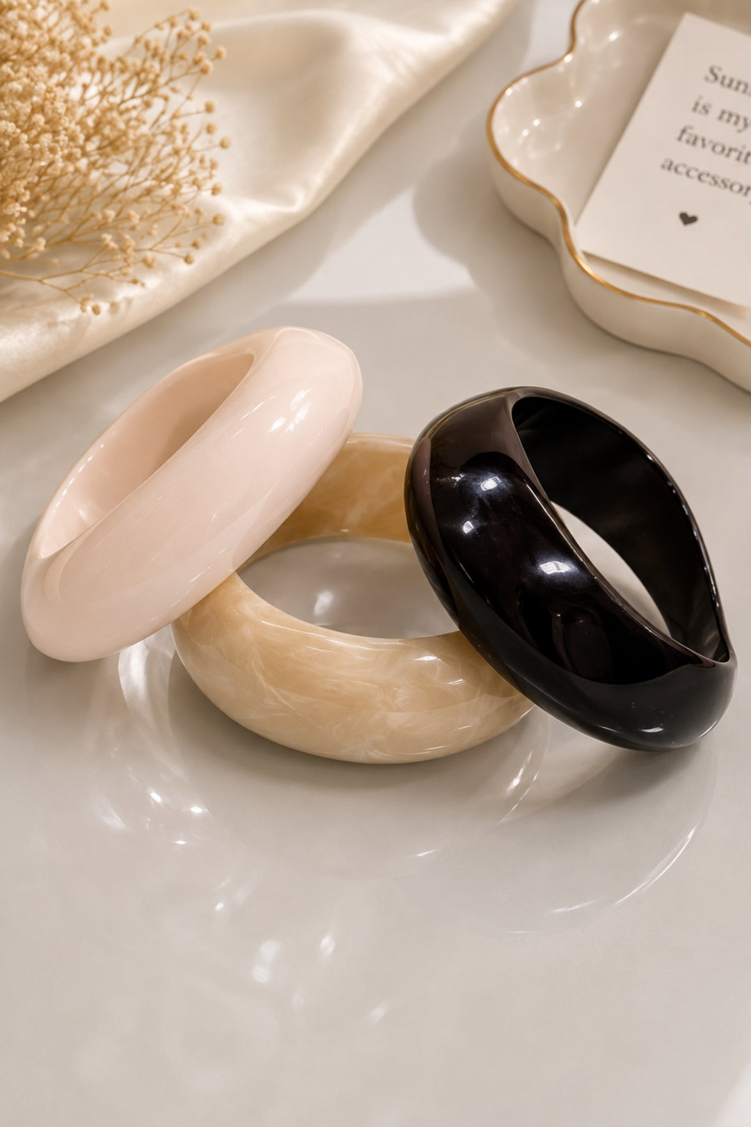 Noir Ivory Trio Resin Stack Bangles
