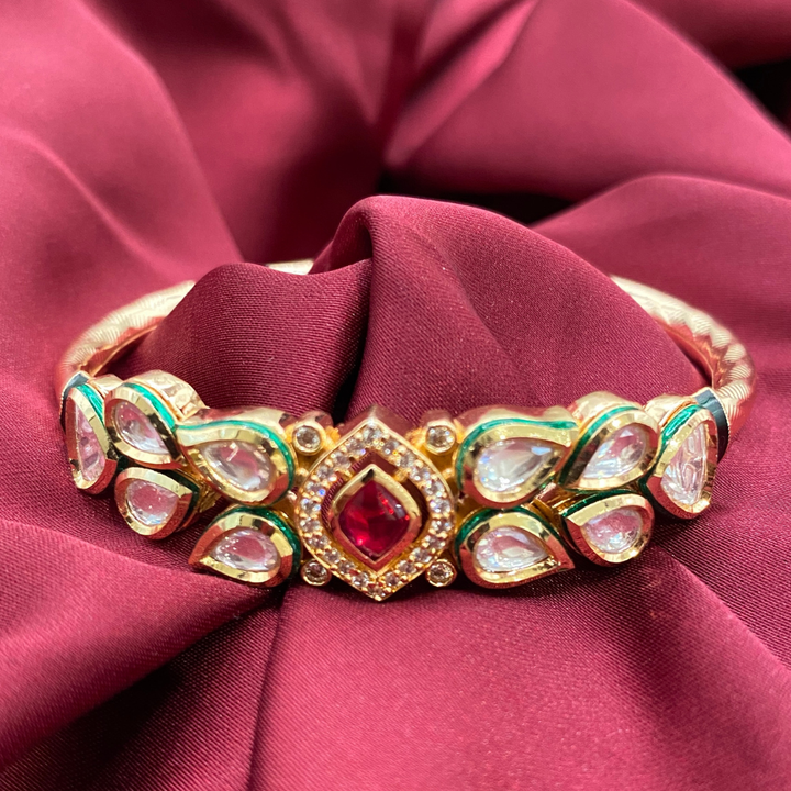 Ragini Ethnic Gemstone Sleek Polki Bracelet