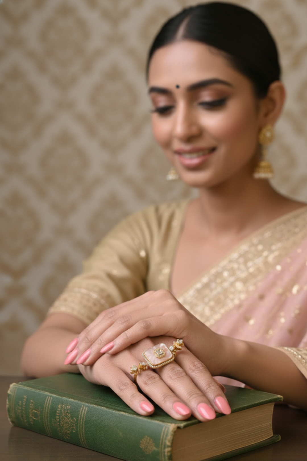 Rajjo Polki Three Finger Band Gold Ring