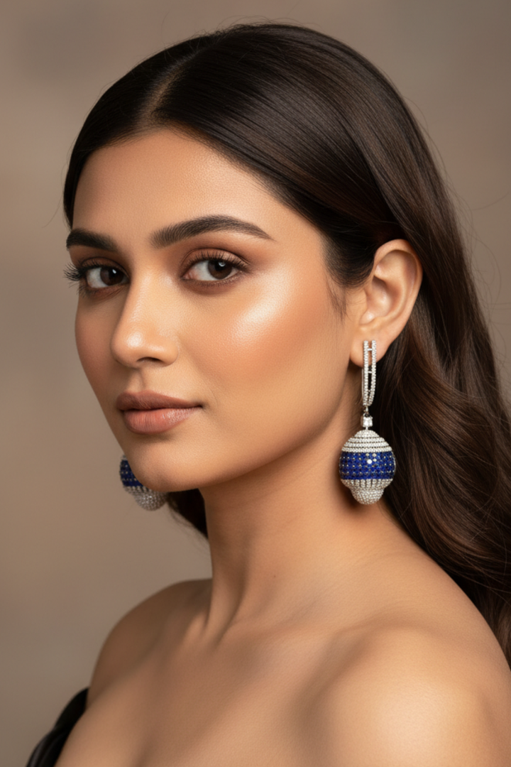 Orbit Diamond Half Hoop Drop Earrings