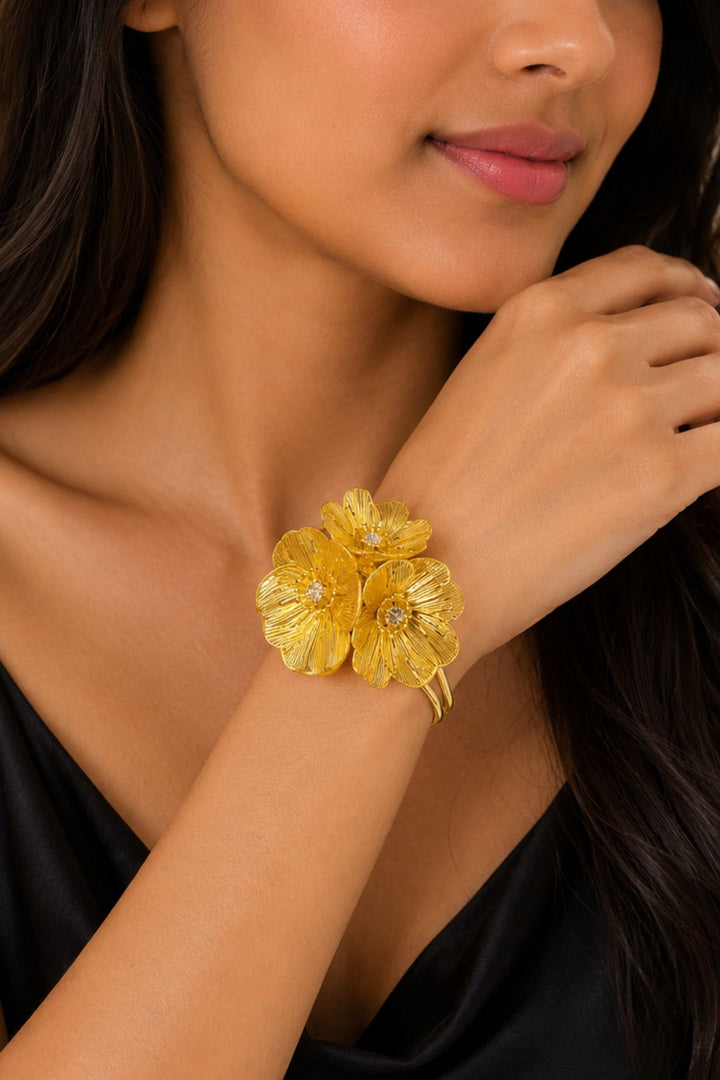 Gulnaar Floral Golden HandCuff Bracelet