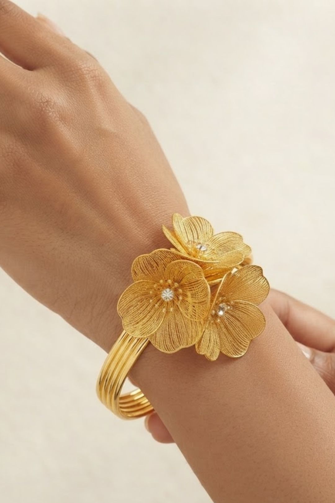 Gulnaar Floral Golden HandCuff Bracelet