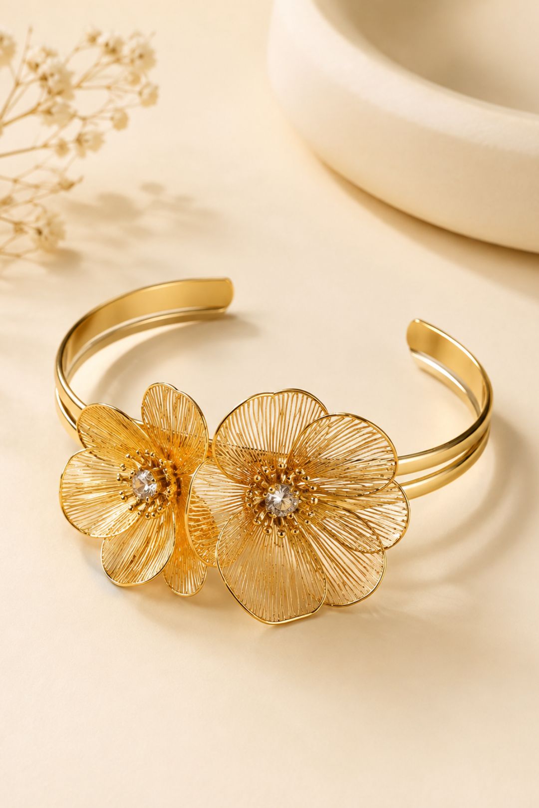 Gulnaar Floral Golden HandCuff Bracelet