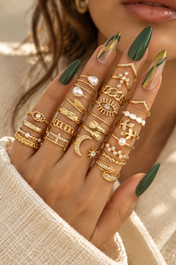 Dazziling Gold Black Stack Rings