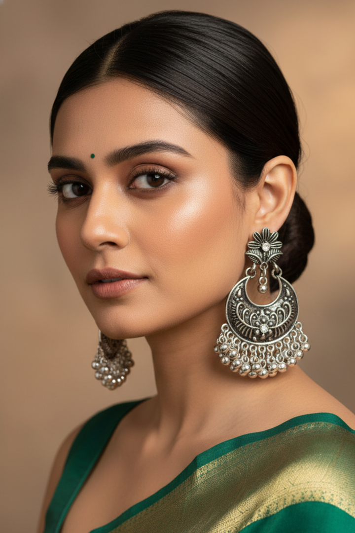 Chandika Chaandbali Silver Jhumka Earrings