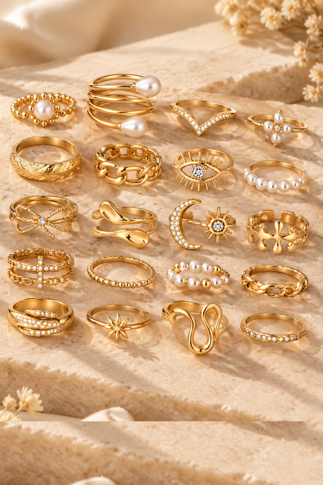 Dazziling Gold Black Stack Rings
