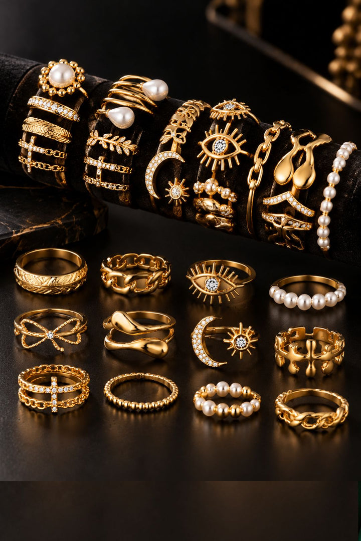 Dazziling Gold Black Stack Rings