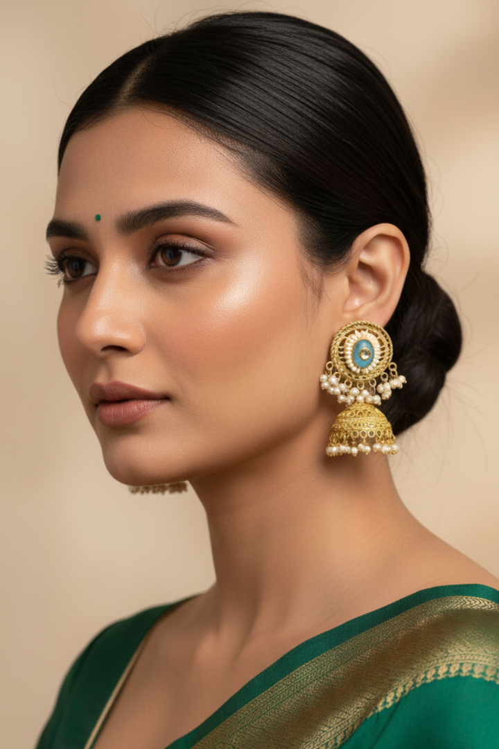 Ayla Golden Temple Jhumka Earrings