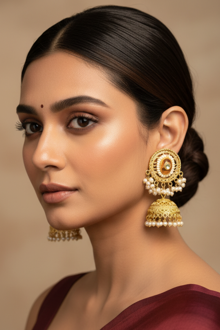 Ayla Golden Temple Jhumka Earrings