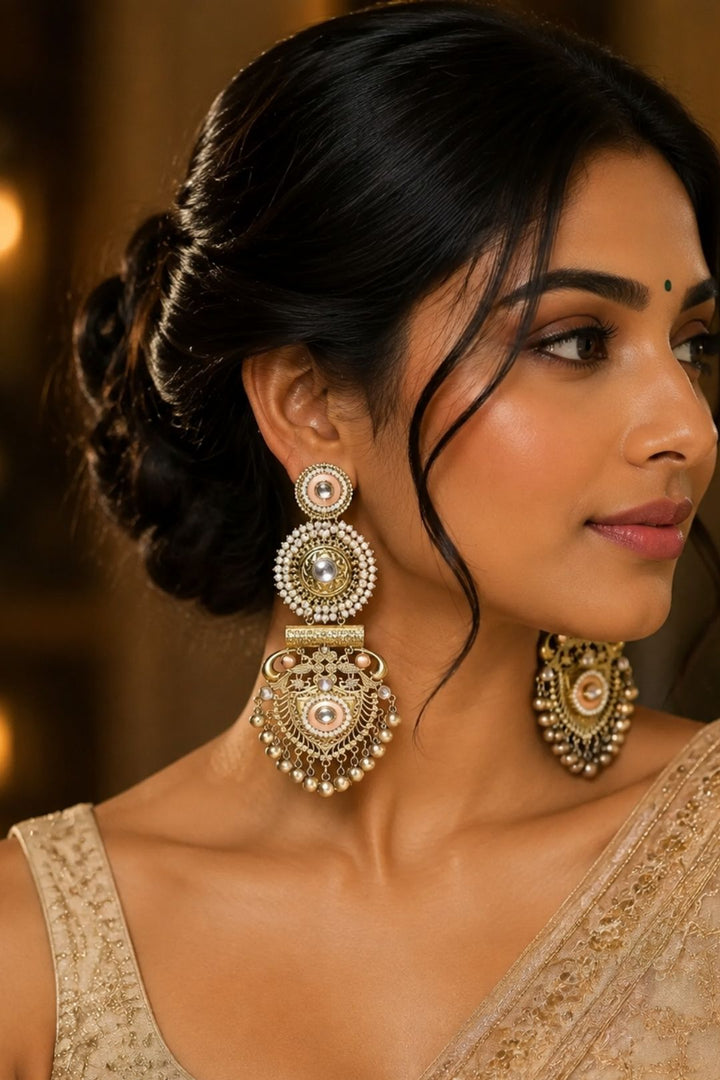 Glided Oasis Pearl Long Boho Dangler Earrings