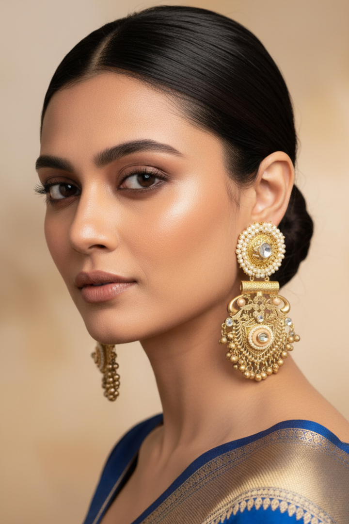 Glided Oasis Pearl Long Boho Dangler Earrings