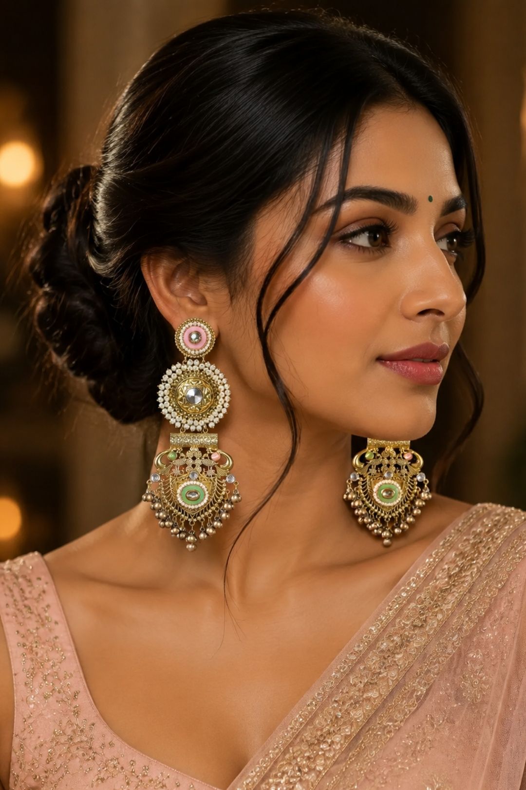 Glided Oasis Pearl Long Boho Dangler Earrings
