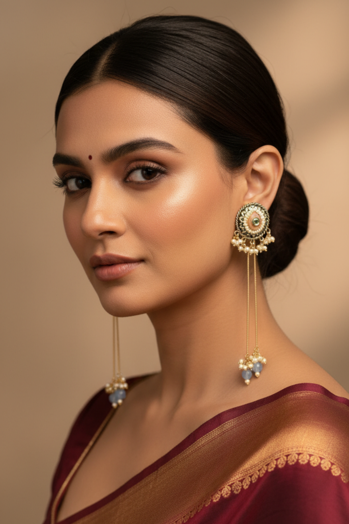 Desert Golden Long Boho Dangler Earrings