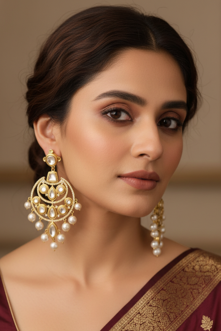 Madhu Polki Pearl Chandbali Earrings