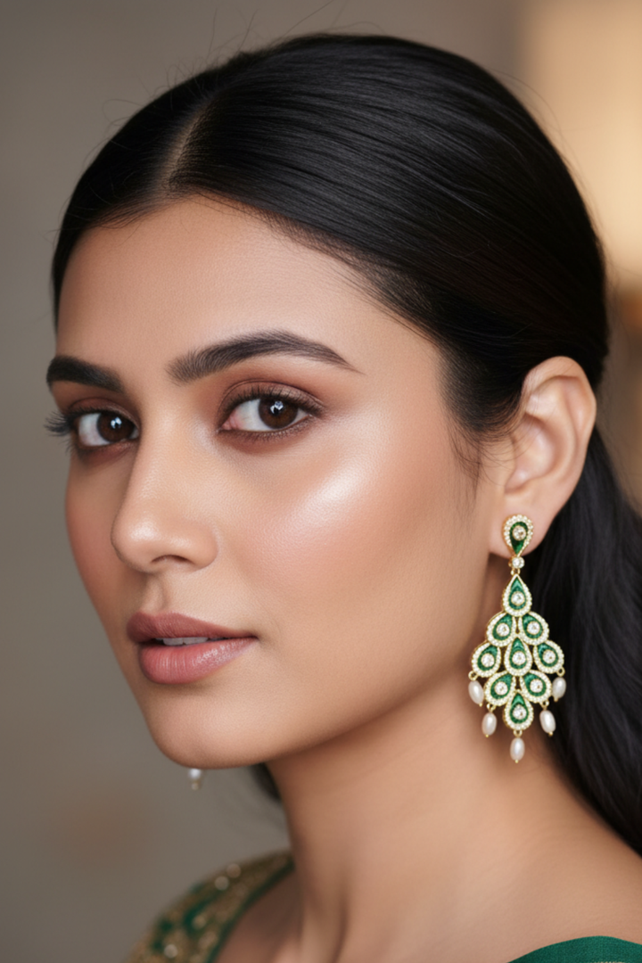 Menka Peacock Emerald Feather Earrings