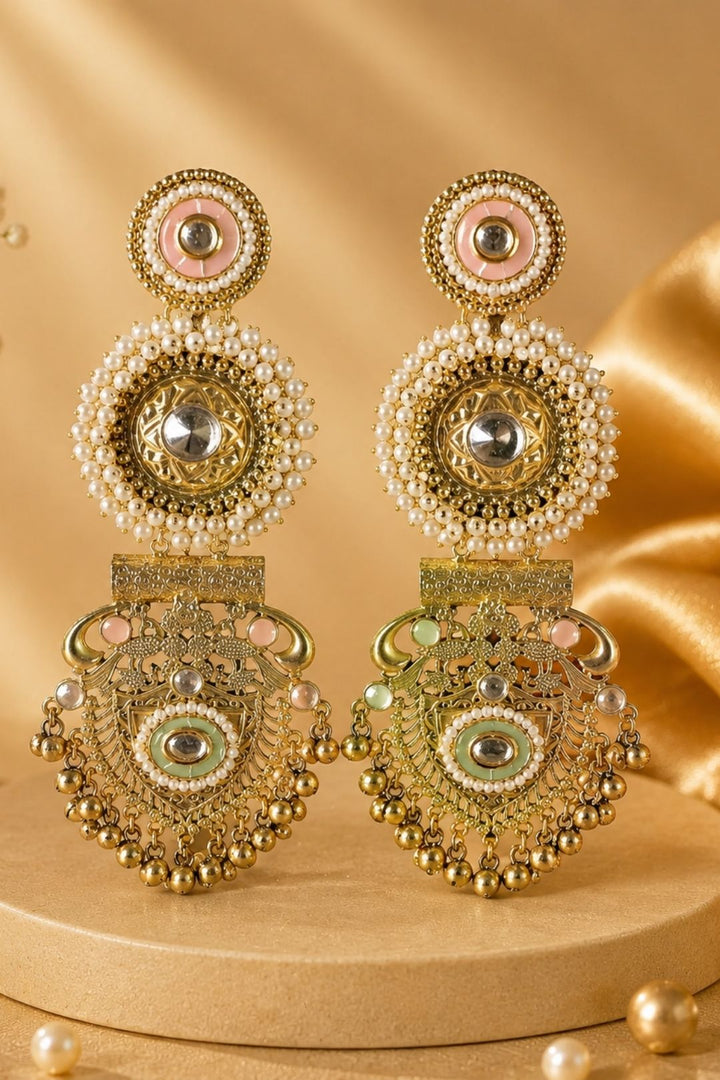 Glided Oasis Pearl Long Boho Dangler Earrings