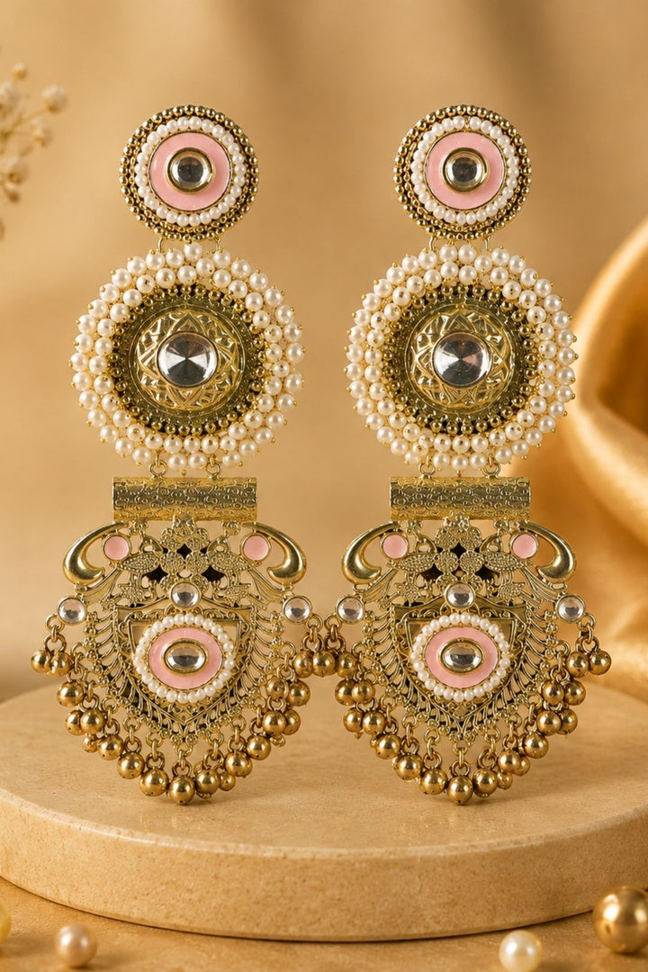 Glided Oasis Pearl Long Boho Dangler Earrings