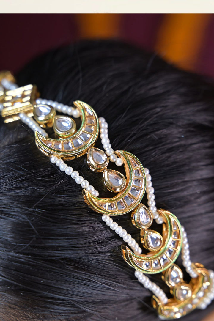 Hari Bridal Gold Pearl White Sheeshpatti