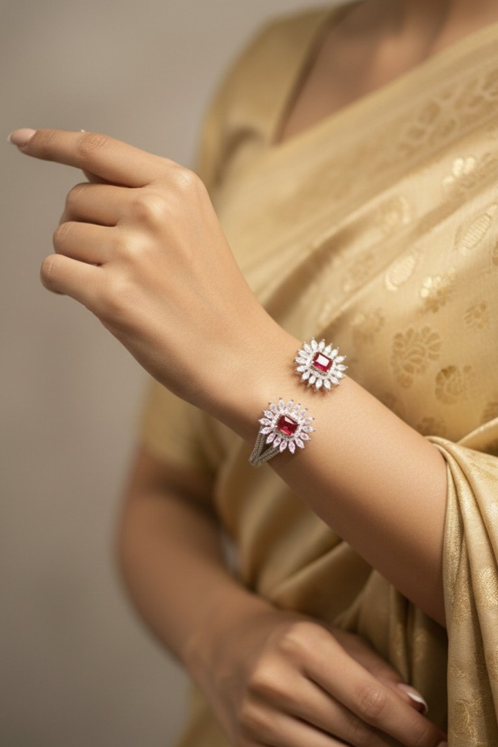 Rosie Red Diamond Flower Cuff Bracelet