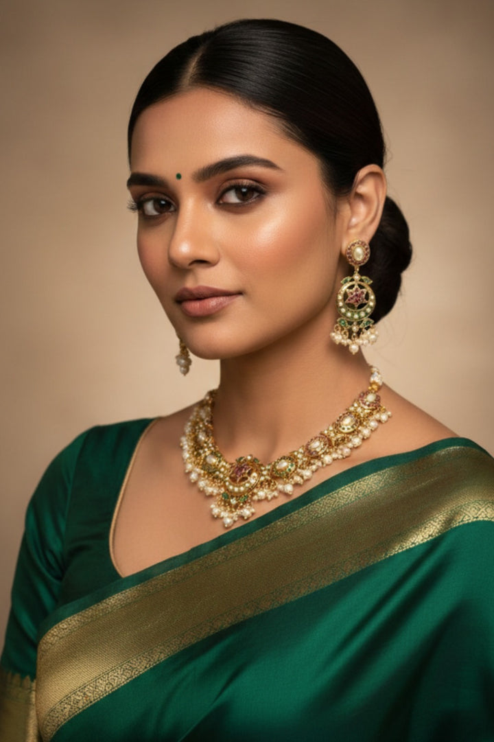 RajMaitreyi Rajasthani Multicolored Jadau Necklace