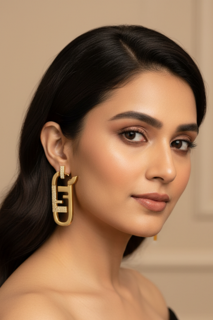 Golden Abstract Hoops Earrings