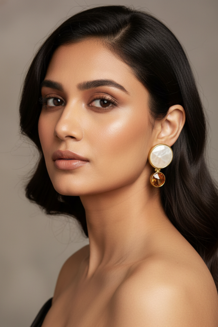 White Circle Ruby Drop Earrings