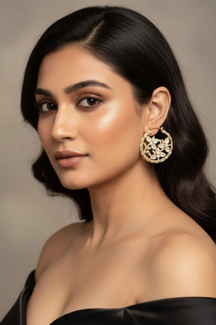 Saira Kundan Gold Circle Stud Earrings