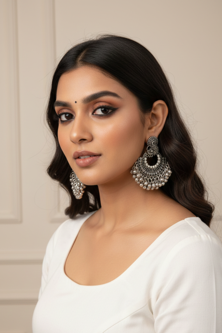 Kali RhineStone Silver Jhumka Earrings