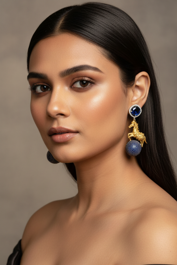 Golden Ashv Oxidized Gemstone Earrings