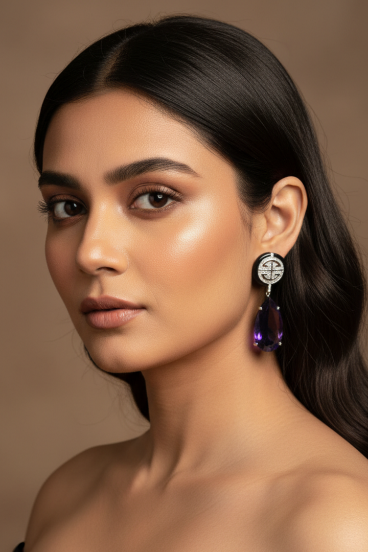 Paardarshi Purple Crystal Dangler Earrings