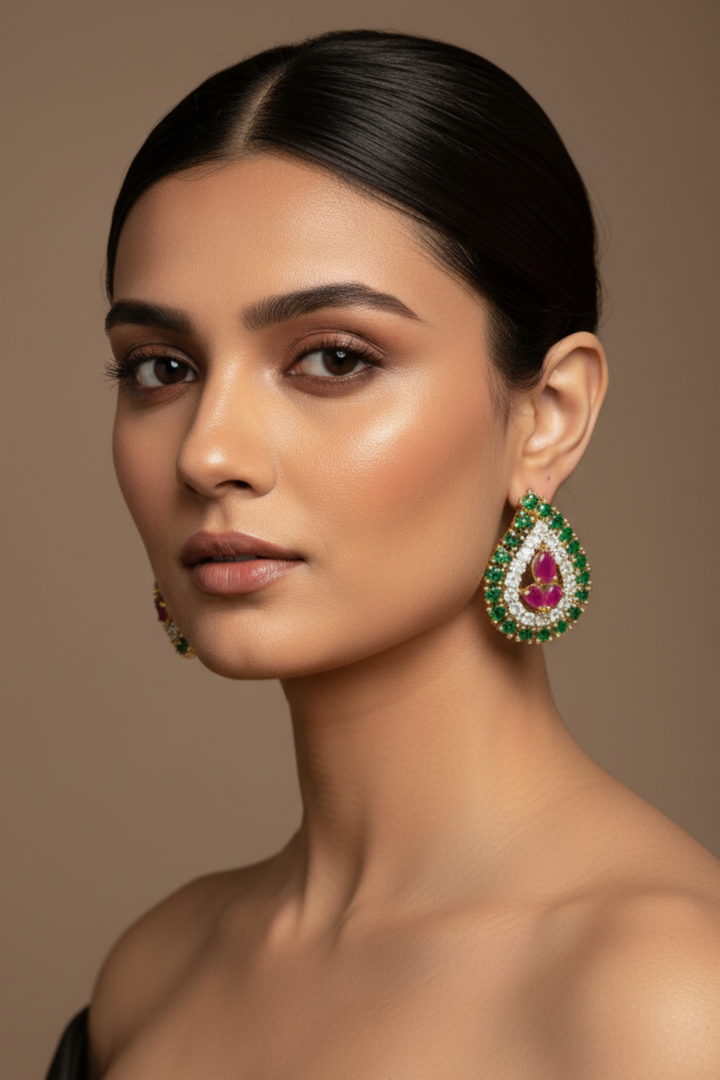 Shankh Emerald Diamond Stud Earrings