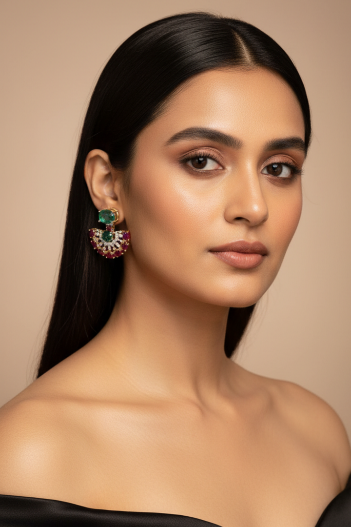 Nityarana Emerald Festive Chaandbali Earrings