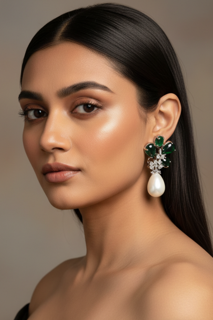 Yasmini Flower Shaped Pearl Drop Earrings